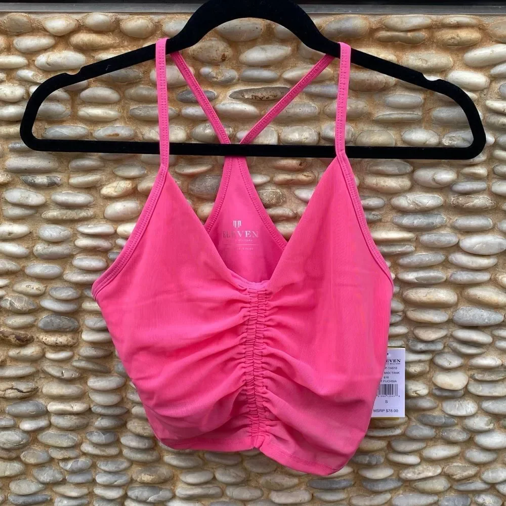 NWT New EleVen Venus Williams Pink Fushia Rebel Midi Ruched Racerback Tank Small